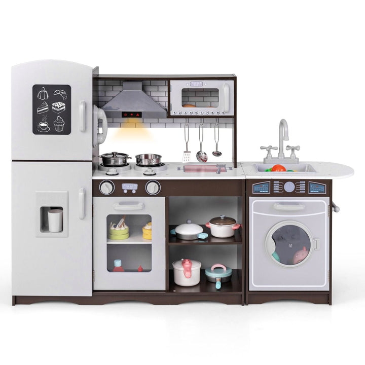 Dark brown modular play kitchen with separate sink and washing-machine cabinet
