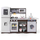Dark brown modular play kitchen with separate sink and washing-machine cabinet