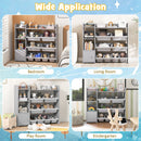 Grey kids storage organiser with eight bins and a side cabinet: room styling examples