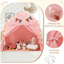 Pink dome tent with close-ups of a window and curtain tie; display props not included