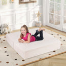 Three-piece kids play sofa: beige flat floor-play layout