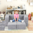 Three-piece kids play sofa: plain grey sofa in a reading corner
