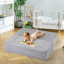 Three-piece kids play sofa: plain grey flat floor-play layout