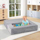 Three-piece kids play sofa: plain grey open floor-play layout
