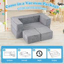 Three-piece kids play sofa: plain grey unpacking and eight-hour foam expansion