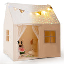 Beige playhouse tent shown with a split view of the daytime roof and glowing star effect