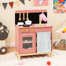 Compact Pink Wooden Play Kitchen with Curtain and Apron, product view 1