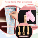 Compact Pink Wooden Play Kitchen with Curtain and Apron, product view 6