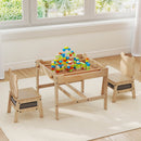 Bear-style natural table with open storage top and two chairs