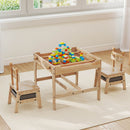 Robot-style natural table with open storage top and two chairs
