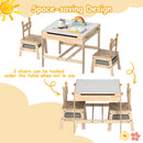 Robot-style chairs tucked under the table