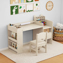 Natural art desk and chair with side book storage and removable cubby