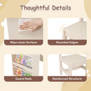 Natural art desk wipe-clean surface, shelf rails and chair details