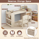 Natural art desk storage layout with drawer, shelves and removable cubby