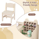 Natural chair back and rounded cubby-organiser detail