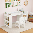 White art desk and chair with side book storage and removable cubby