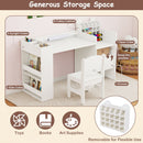 White art desk storage layout with drawer, shelves and removable cubby