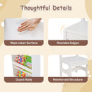 White art desk wipe-clean surface, shelf rails and chair details