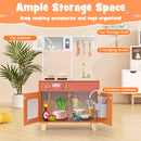 Wooden Play Kitchen with Microwave and Toy Ice Dispenser, Orange, product view 9