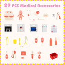 Supplier display of the Pink play centre’s 29-piece toy accessory assortment, including carrying case, doll, picture cards and dress-up items