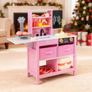 Pink doctor play centre with toy accessories arranged in a decorated room
