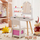 White lighted vanity and fabric-bin chair in an example bedroom setting