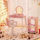 Pink and white salon set in a festive room setting with example decorations and additional props