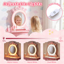 Oval crown mirror with wired lighting control and three illustrated light colours and brightness range