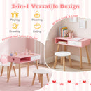 Pink table shown for pretend salon play and drawing
