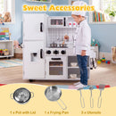 Included pot with lid, frying pan and three utensils with the white and black play kitchen; chef outfit and extra props not included