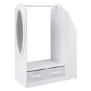 White kids wardrobe with mirror, four fabric drawers and book display, unstyled product view