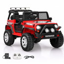 Red 12V ride-on truck with remote and charger