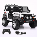 White 12V ride-on truck with remote and charger