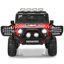 Red ride-on truck with open doors