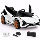 White electric sports ride-on car with remote and charger