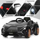 Black electric sports car seat belt, lights and mirror details