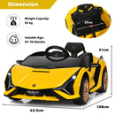 Yellow electric sports car dimensions: 108 x 63.5 x 41 cm