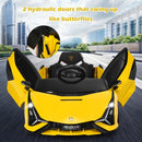 Yellow electric sports car with opening doors