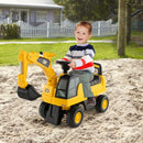 Yellow foot-to-floor ride-on excavator - feature and configuration view