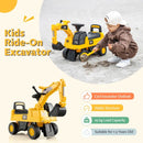Yellow foot-to-floor ride-on excavator - feature and configuration view