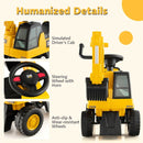 Yellow foot-to-floor ride-on excavator - feature and configuration view