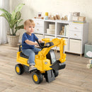 Yellow foot-to-floor ride-on excavator - feature and configuration view