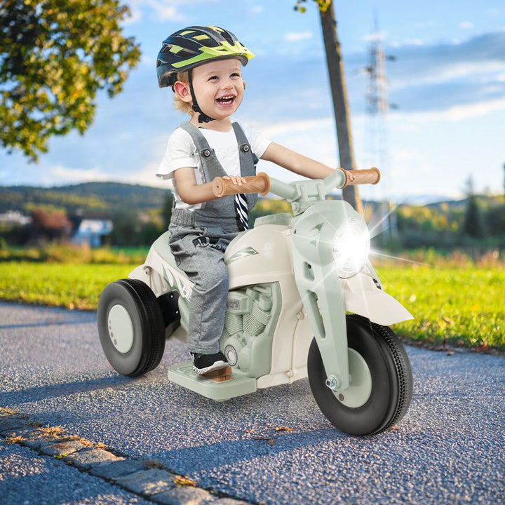 Beige kids bubble motorcycle with a three-wheel chassis