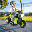 Green kids bubble motorcycle with handlebar and foot-pedal controls