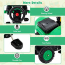 Green pedal tractor with digging arm and trailer - feature and configuration view