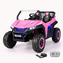 Pink 12V two-seater UTV ride-on with remote control and charger
