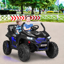 Two seated children in the Black two-seater UTV ride-on
