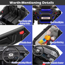 Two seats with belts, opening door latch, rear mesh pocket and steering wheel