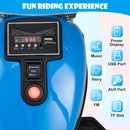 Blue motorcycle dashboard with sound controls and USB, AUX and TF connections