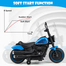 Blue motorcycle diagram illustrating gradual start operation